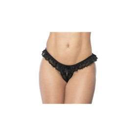 Culotte ouverte noire avec froufrou en dentelle 